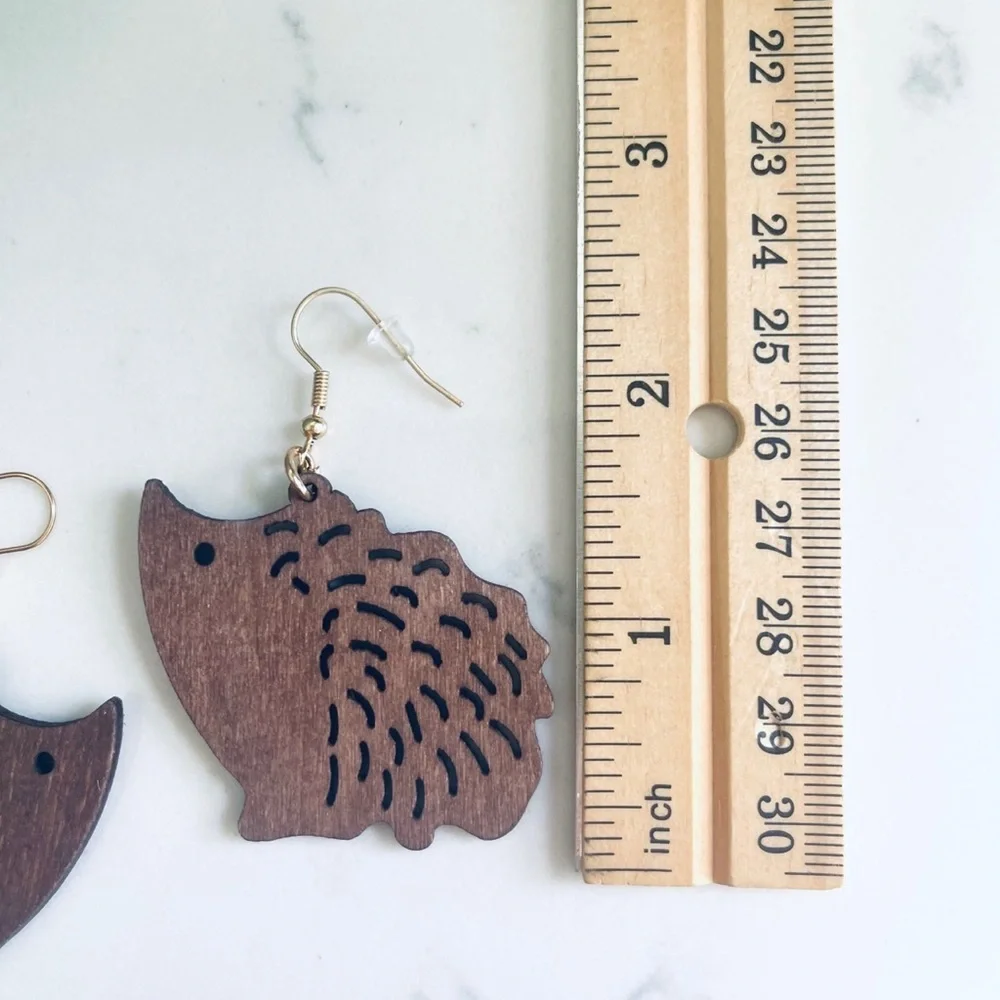 2/$30🌵 Hedgehog Dark Wood Earrings Animal Lasercut Lightweight Woodland NEW